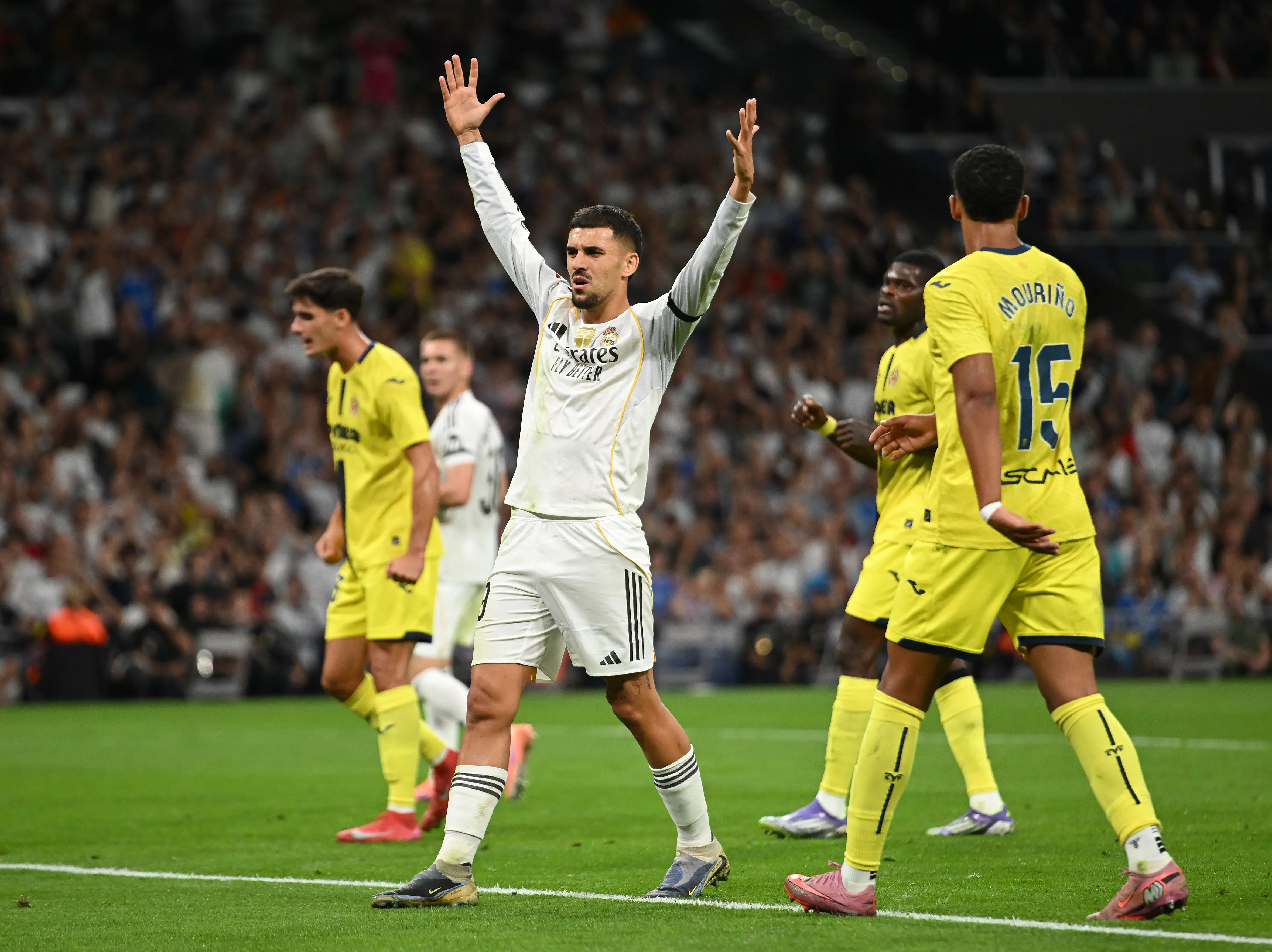 MADRID, SPAIN – OCTOBER 04: Dani Ceballos of Real Madrid reacts during the LaLiga EA Sports match between Real Madrid CF and Villarreal CF at Estadio Santiago Bernabeu on October 04, 2025 in Madrid, Spain. (Photo by Denis Doyle/Getty Images)