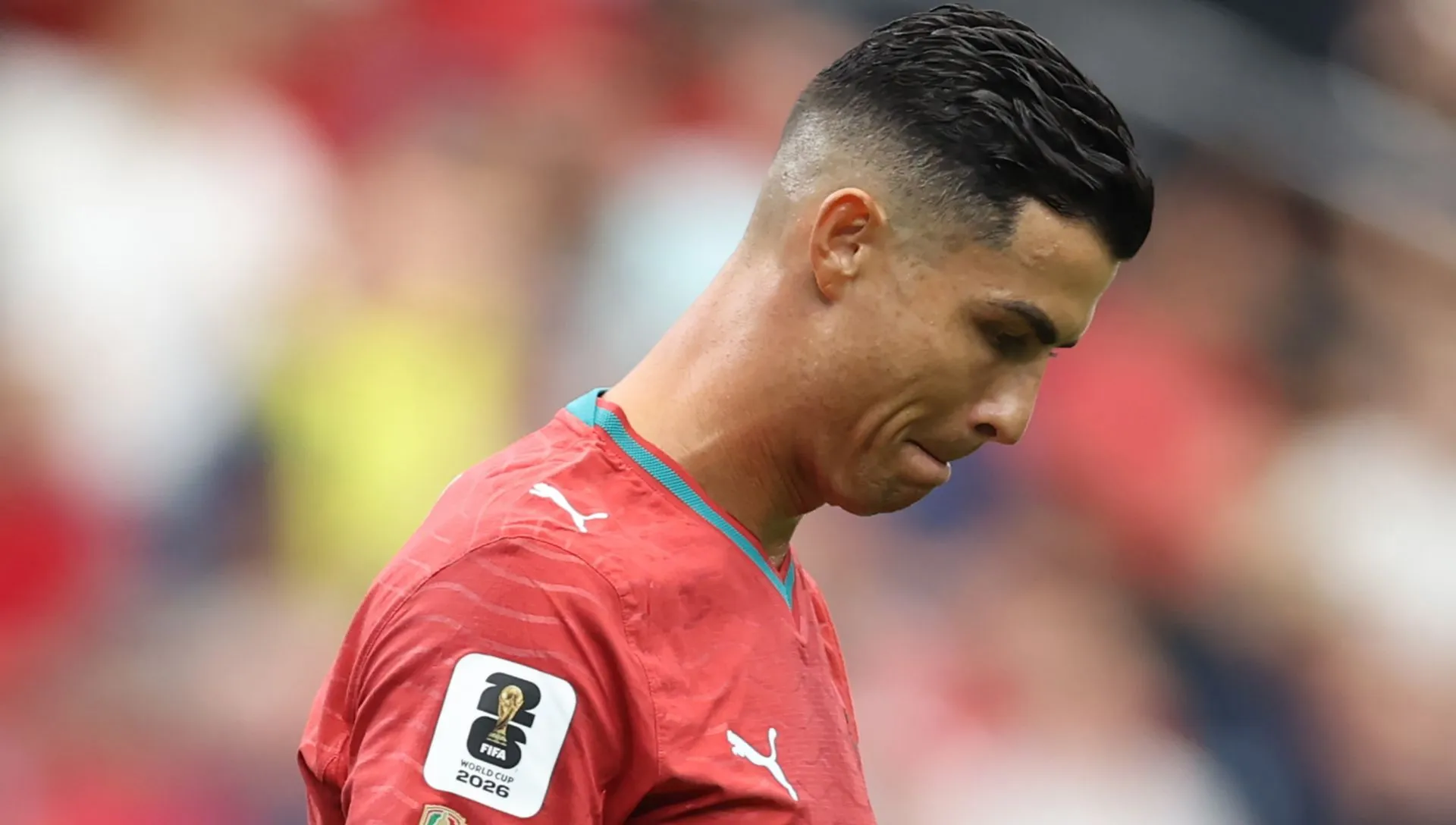 Cristiano Ronaldo, de Portugal, reage durante partida da Copa do Mundo.