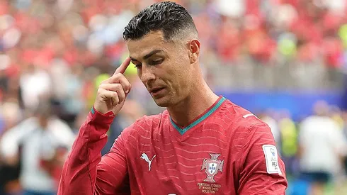 Cristiano Ronaldo contra o RD Congo pela Copa. Foto: Alex Slitz/Getty Images