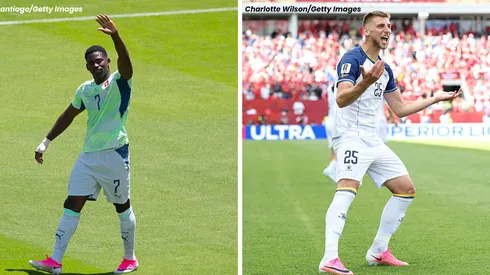 Embolo (Suíça) e Jovo Lukić (Bósnia). Fotos: Fran Santiago e Charlotte Wilson//Getty Images