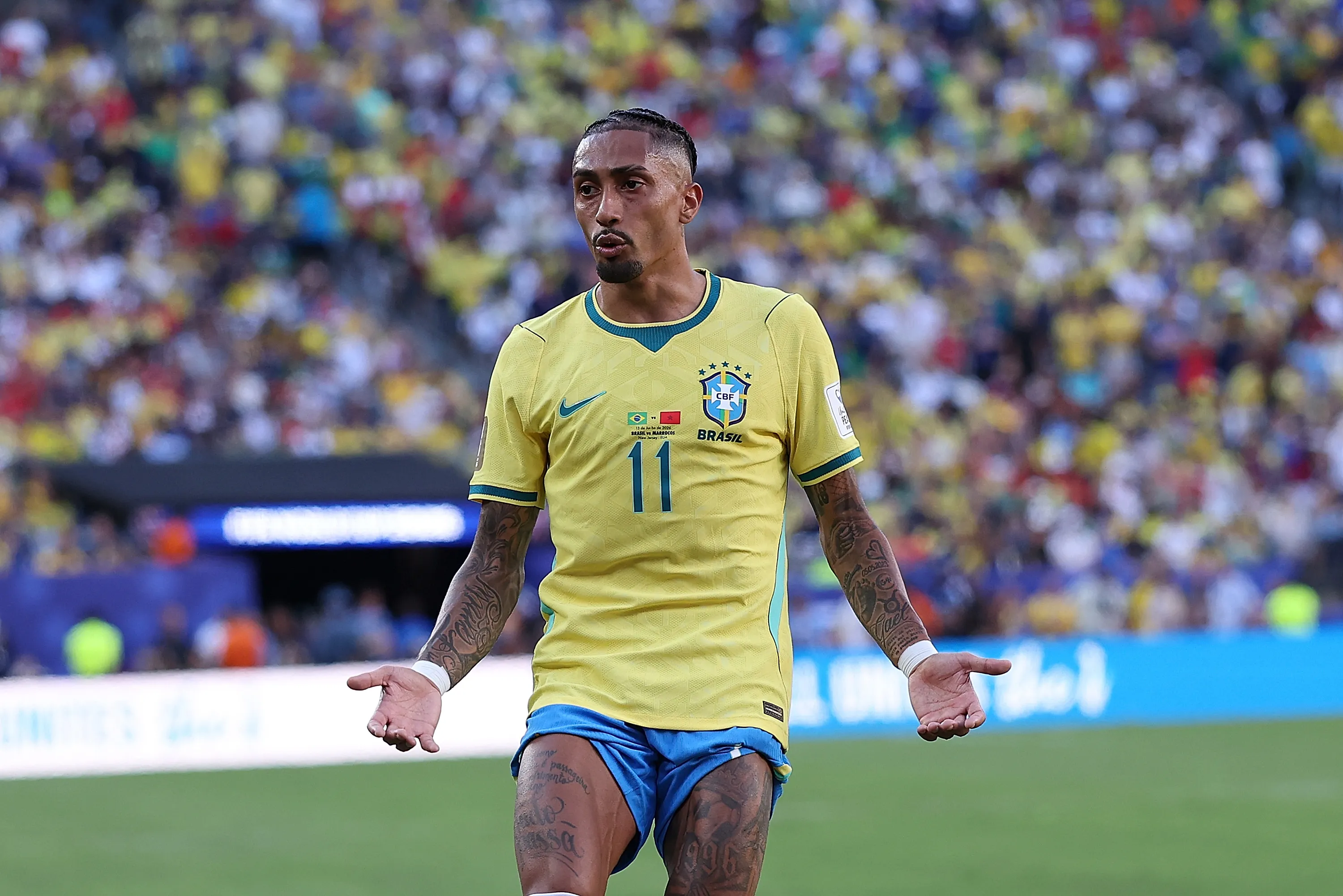 Raphinha em jogo do Brasil. Foto: Kevin C. Cox/Getty Images