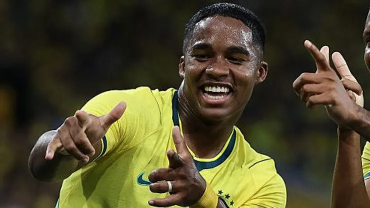 Endrick pela Seleção Brasileira. Foto: Wagner Meier/Getty Images