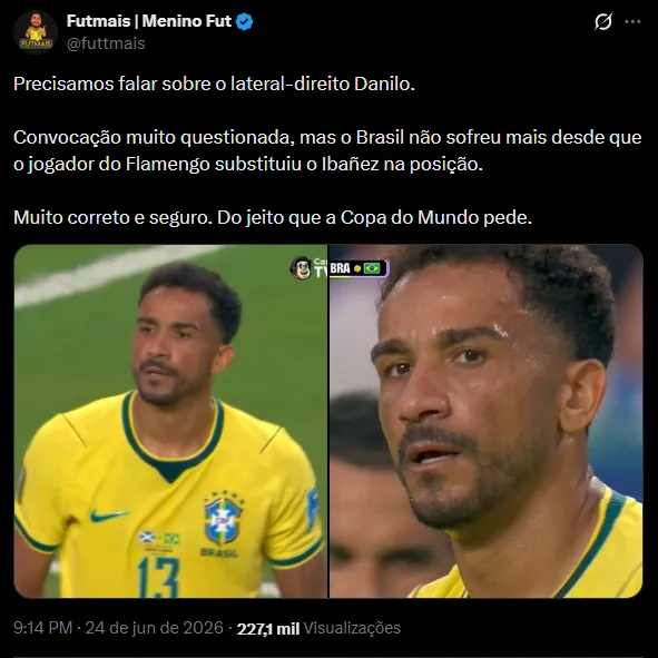 Fanáticos elogiam Danilo
