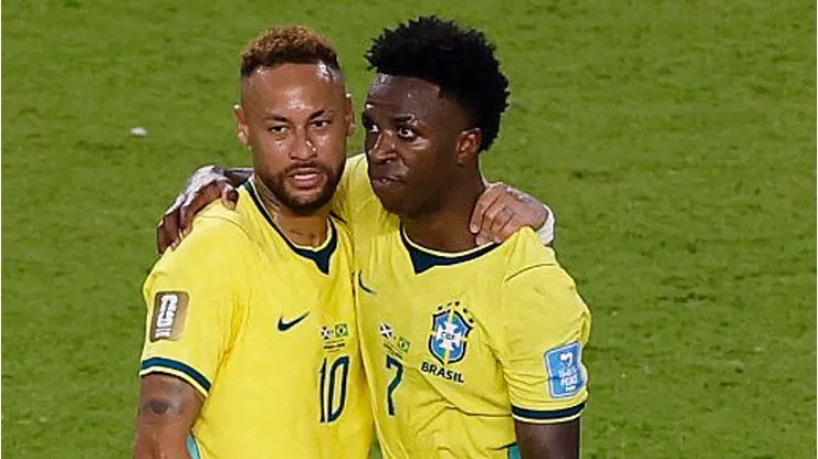 Neymar e Vini Jr pela Seleção Brasileira. Foto: Michael Reaves/Getty Images