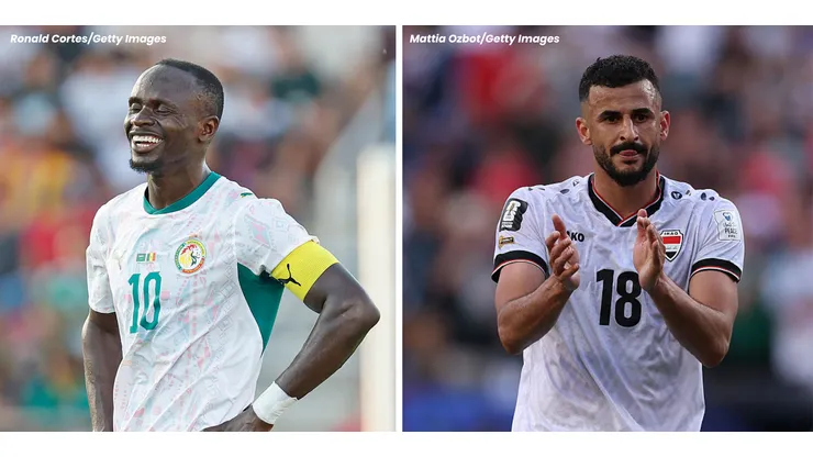 Senegal, de Mane e Iraque de Hussein se enfrentam na Copa. Fotos: Ronald Cortes e Mattia Ozbot/Getty Images