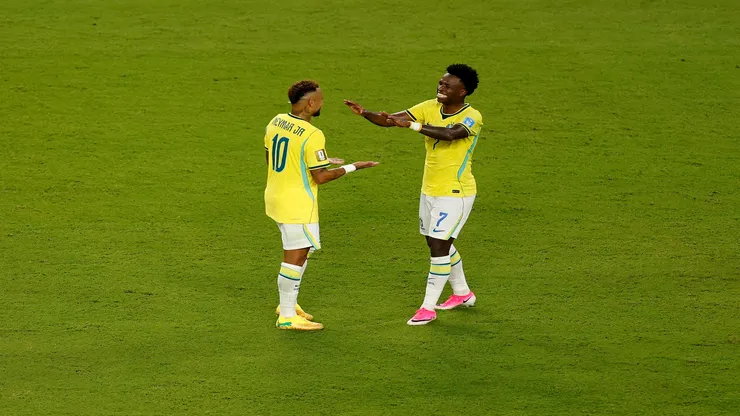 Neymar e Vini Jr na partida do Brasil contra a Escócia na Copa do Mundo 2026 - Michael Reaves/Getty Images