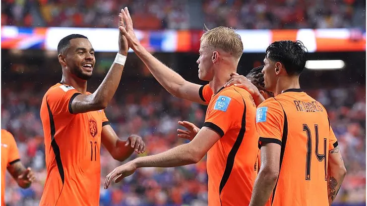 Jogadores da Holanda comemoram. Foto: Francois Nel/Getty Images