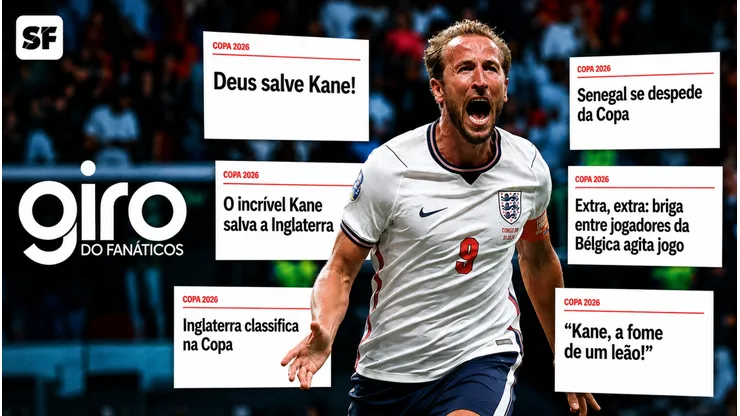 Harry Kane é o grande destaque da Copa do Mundo nesta quarta-feira. (Imagem gerada com auxílio de IA. Foto: Richard Pelham/Getty Images).