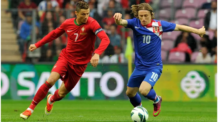 Cristiano Ronaldo e Modric em Portugal x Croácia. Foto: Harold Cunningham/Getty Images