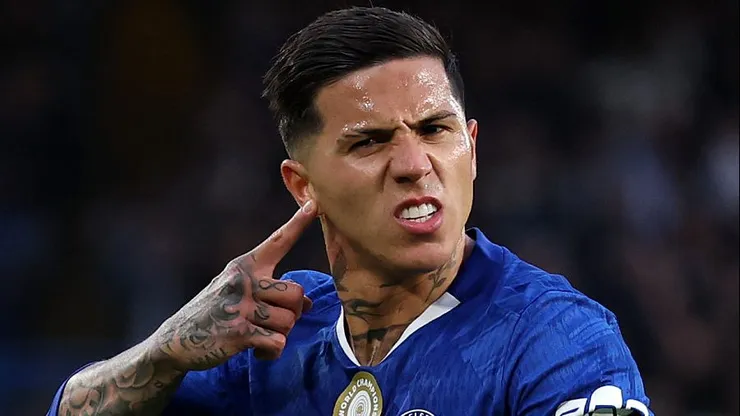 Enzo Fernández pelo Chelsea. Foto:Justin Setterfield/Getty Images