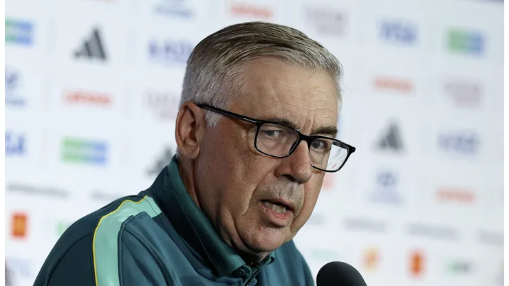 Ancelotti em coletiva pela Seleção Brasileira (Photo by Jack Gorman/Getty Images)