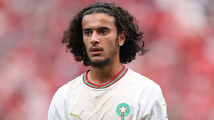 Meio-campista Ayyoub Bouaddi pela seleção de Marrocos. Foto: Kevin C. Cox/Getty Images