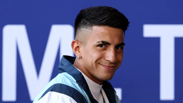 Thiago Almada of Argentina arrives at the stadium before the FIFA World Cup 2026 Final match between Spain and Argentina at New York New Jersey Stadium on July 19, 2026 in East Rutherford, New Jersey.