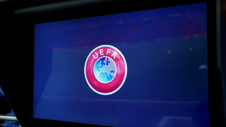 VAR screen with the UEFA logo prior to the UEFA Europa League 2025/26 League Phase MD6 match between FC Basel 1893 and Aston Villa FC at St. Jakob-Park on December 11, 2025 in Basel, Switzerland.