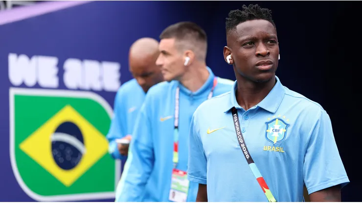 Luiz Henrique of Brazil walks out the tunnel for the warm up before the FIFA World Cup 2026 Round of 16 match between Brazil and Norway at New York New Jersey Stadium on July 05, 2026 in East Rutherford, New Jersey.