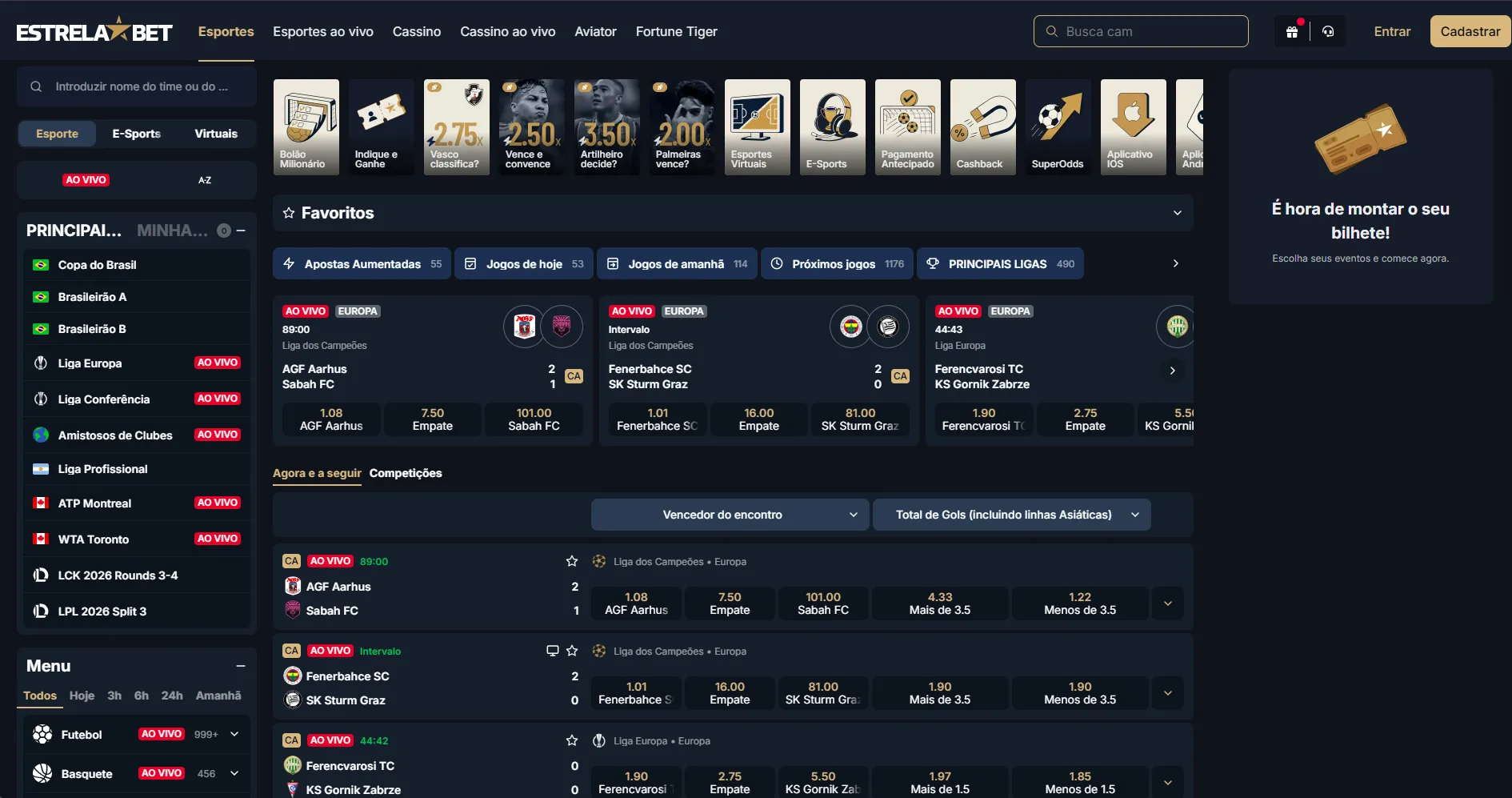 A Estrela Bet conta com os principais campeonatos de futebol do Brasil e do Mundo
