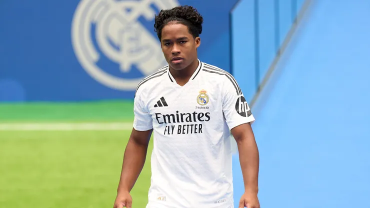 Real Madrid new signing, Endrick Felipe is unveiled at Estadio Santiago Bernabeu on July 27, 2024 in Madrid, Spain.