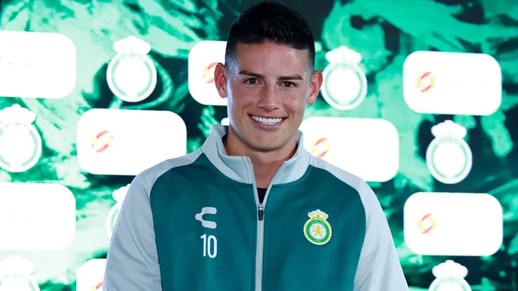 James Rodriguez poses during a press conference during a presentation as a new player of Club Leon at La Esmeralda clubhouse on January 14, 2025 in Leon, Mexico.