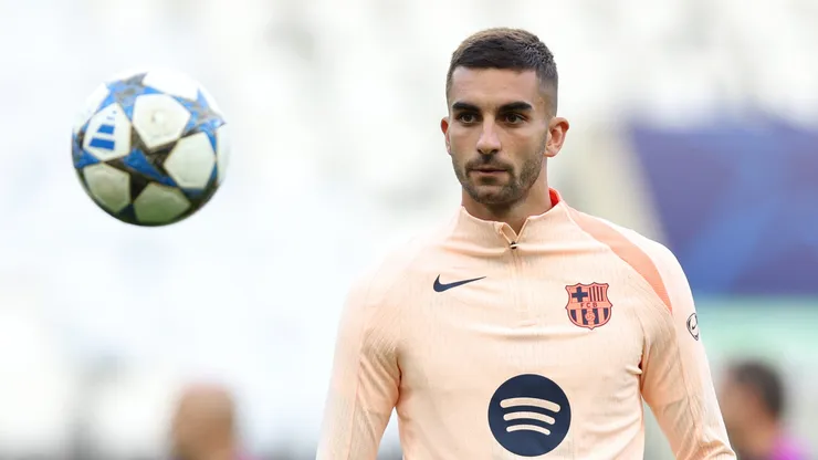 Ferran Torres of FC Barcelona takes part in an exercise during a training session ahead of the UEFA Champions League 2025/26 League Phase MD1 against Newcastle United at St James' Park on September 17, 2025 in Newcastle upon Tyne, England.