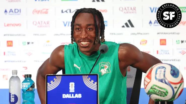 Yan Diomande em entrevista. (Foto: Stacy Revere/Getty Images)