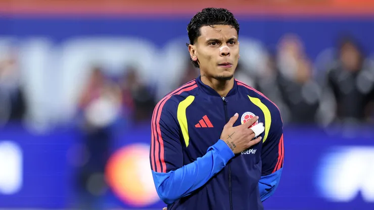 Richard Rios of Colombia lines up for the national anthem prior to the International Friendly match between Colombia and Australia at Citi Field on November 18, 2025 in New York City.