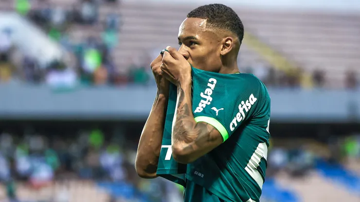 Allan jogador do Palmeiras comemora seu gol com jogadores do seu time durante partida contra o Sport no estadio Arena Barueri pelo campeonato Copa Sao Paulo 2024.