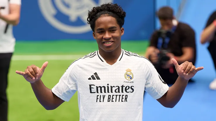 Real Madrid new signing, Endrick Felipe is unveiled at Estadio Santiago Bernabeu on July 27, 2024 in Madrid, Spain.