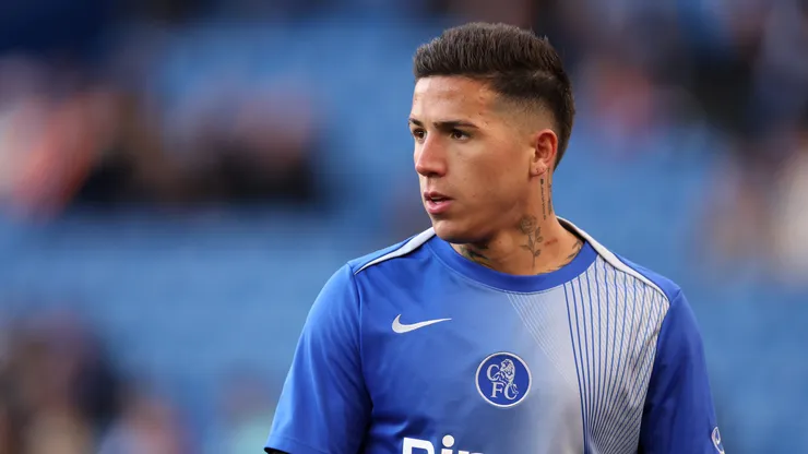 Enzo Fernandez of Chelsea during the warm up prior to during the Premier League match between Brighton & Hove Albion and Chelsea at Amex Stadium on April 21, 2026 in Brighton, England.