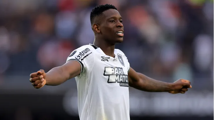 Luiz Henrique of Botafogo celebrates the team's third goal scored by teammate Júnior Santos (not in frame) during the Copa CONMEBOL Libertadores 2024 Final between Atletico Mineiro and Botafogo at Estadio Más Monumental Antonio Vespucio Liberti on November 30, 2024 in Buenos Aires, Argentina.