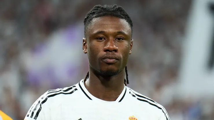 Eduardo Camavinga of Real Madrid looks on prior to the LaLiga match between Real Madrid CF and CD Leganes at Estadio Santiago Bernabeu on March 29, 2025 in Madrid, Spain.
