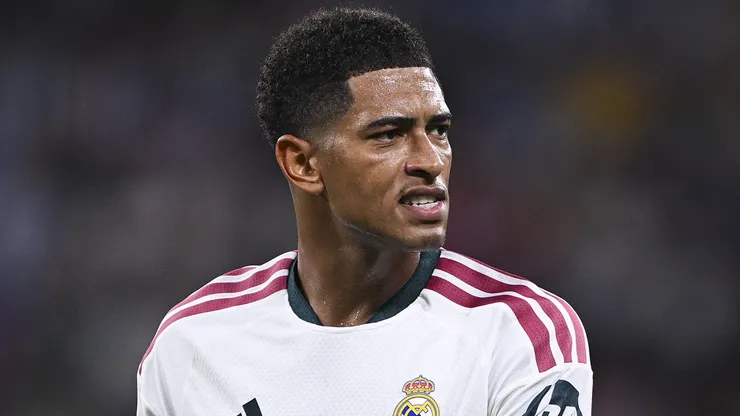 Jude Bellingham of Real Madrid looks on during the LaLiga EA Sports 2026/27 match between RCD Espanyol de Barcelona and Real Madrid at RCDE Stadium on August 22, 2026 in Barcelona, Spain.