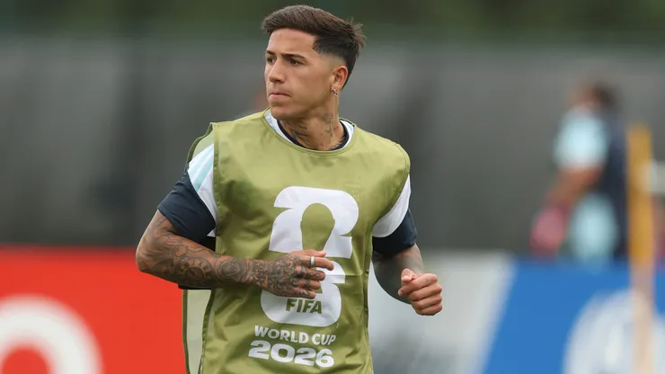 Enzo Fernandez of Argentina during the training of Argentina one day ahead of the FIFA World Cup 2026 Group J match between Argentina and Austria at Dallas Stadium on June 21, 2026 in Arlington, Texas. (Photo by Richard Pelham/Getty Images)