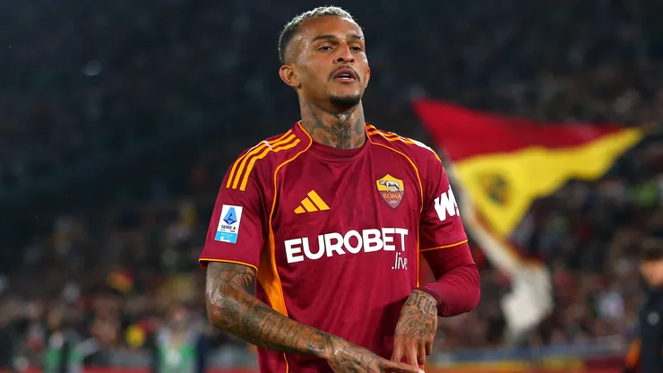 Wesley of AS Roma celebrates scoring his team's second goal during the Serie A match between AS Roma and ACF Fiorentina at Stadio Olimpico on May 04, 2026 in Rome, Italy.