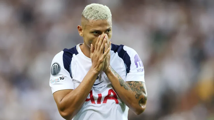 UDINE, ITALY - AUGUST 13: Richarlison of Tottenham Hotspur reacts after having a chance saved during the UEFA Super Cup 2025 match between Paris Saint-Germain and Tottenham Hotspur at Stadio Friuli on August 13, 2025 in Udine, Italy. (Photo by Claudio Villa/Getty Images)