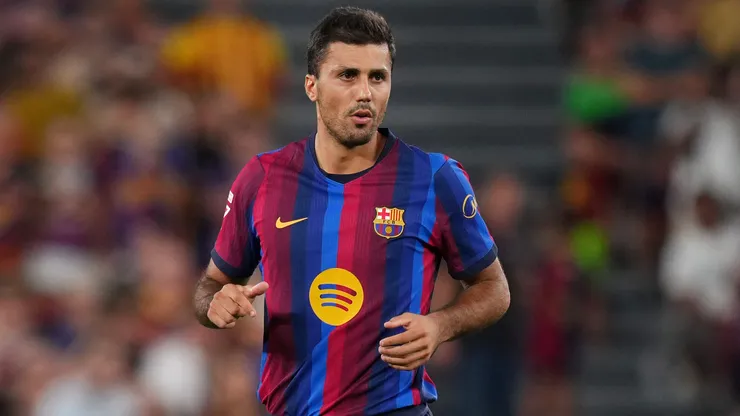 BARCELONA, SPAIN - AUGUST 27: Rodri of Barcelona looks on during the LaLiga EA Sports 2026/27 match between FC Barcelona and Athletic Club at Spotify Camp Nou on August 27, 2026 in Barcelona, Spain. (Photo by Alex Caparros/Getty Images)