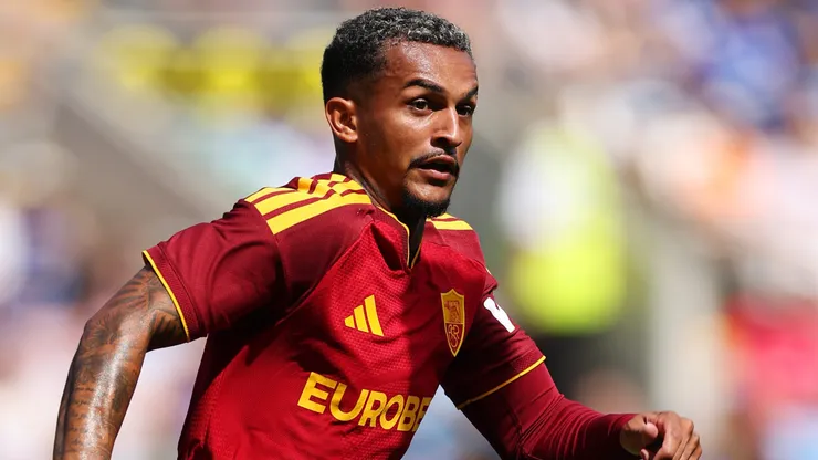 CARDIFF, WALES - AUGUST 01: Wesley Franca of AS Roma runs during the pre-season friendly match between Cardiff City and AS Roma at Cardiff City Stadium on August 01, 2026 in Cardiff, Wales. (Photo by Dan Istitene/Getty Images)