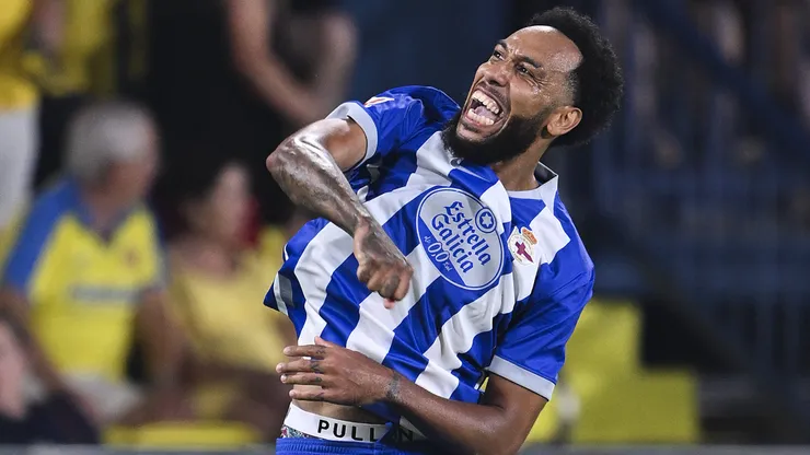 Pierre-Emerick Aubameyang of Real Club Deportivo de la Coruna celebrates their team's third goal during the LaLiga EA Sports 2026/27 match between Villarreal CF and RC Deportivo de A Coruna at Estadio de la Ceramica on September 05, 2026 in Villarreal, Spain.