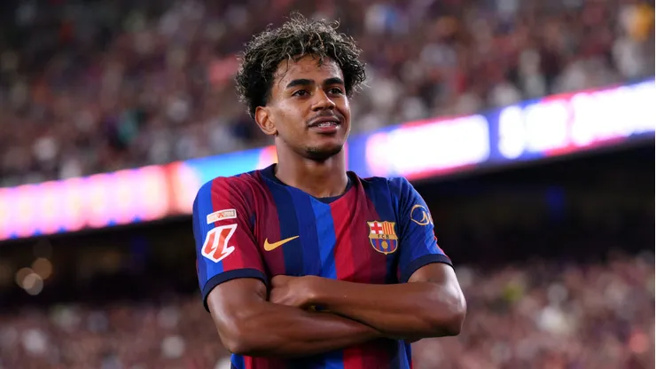 Lamine Yamal of Barcelona celebrates scoring his team’s fifth goal during the LaLiga EA Sports 2026/27 match between FC Barcelona and Rayo Vallecano de Madrid at Spotify Camp Nou on August 31, 2026 in Barcelona, Spain.