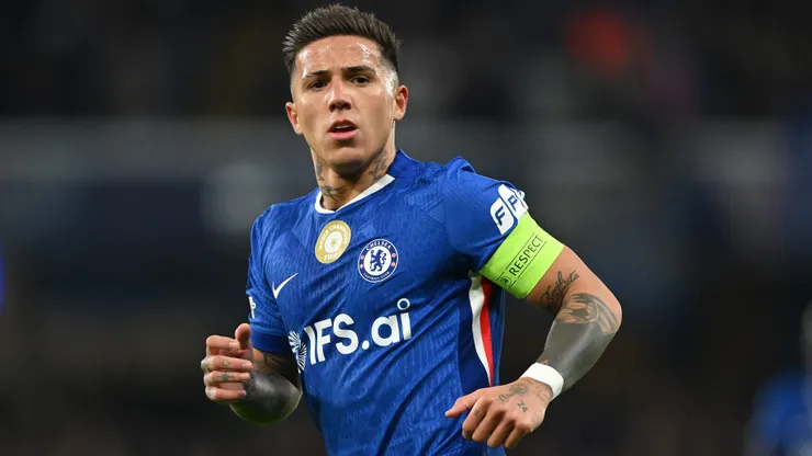 Enzo Fernandez of Chelsea in actio during the UEFA Champions League 2025/26 Round of 16 Second Leg match between Chelsea FC and Paris Saint-Germain FC at Stamford Bridge on March 17, 2026 in London, England.