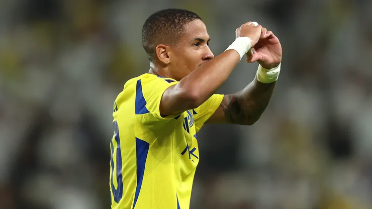 Angelo of Al-Nassr celebrates their third goal during the AFC Champions League Elite match between Al-Nassr FC and Al Ain FC at Al-Awaal Park on November 05, 2024 in Riyadh, Saudi Arabia.