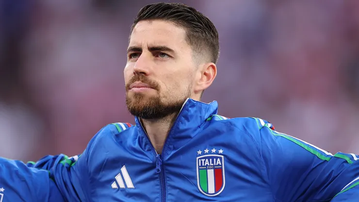 LEIPZIG, GERMANY - JUNE 24: (L-R) Federico Dimarco, Jorginho and Giacomo Raspadori of Italy line up for their national anthem prior to kick-off ahead of the UEFA EURO 2024 group stage match between Croatia and Italy at Football Stadium Leipzig on June 24, 2024 in Leipzig, Germany. (Photo by Julian Finney/Getty Images)