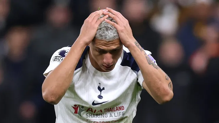LONDON, ENGLAND - DECEMBER 20: Richarlison of Tottenham Hotspur looks dejected following the Premier League match between Tottenham Hotspur and Liverpool at Tottenham Hotspur Stadium on December 20, 2025 in London, England. (Photo by Julian Finney/Getty Images)