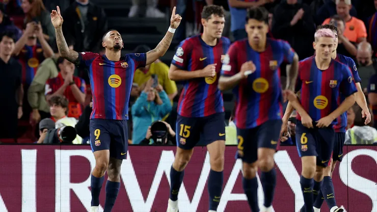BARCELONA, SPAIN - SEPTEMBER 09: Gabriel Jesus of FC Barcelona celebrates scoring his team’s fifth goal during the UEFA Champions League 2026/27 League Phase MD1 match between FC Barcelona and Feyenoord at Camp Nou on September 09, 2026 in Barcelona, Spain. (Photo by Judit Cartiel/Getty Images)