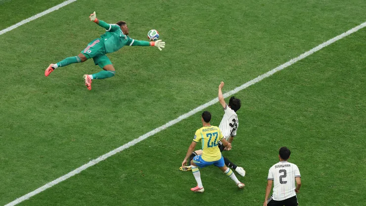 HOUSTON, TEXAS - JUNE 29: Gabriel Martinelli #22 of Brazil scores his team's second goal during the FIFA World Cup 2026 Round Of 32 match between Brazil and Japan at Houston Stadium on June 29, 2026 in Houston, Texas. (Photo by Molly Darlington/Getty Images)