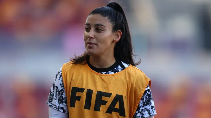 LONDON, ENGLAND - JANUARY 28: Duda Sampaio of SC Corinthians looks on prior to the FIFA Women's Champions Cup 2026 Semi Final match between Gotham FC and SC Corinthians at Brentford stadium on January 28, 2026 in London, England. (Photo by Jasper Wax/Getty Images)