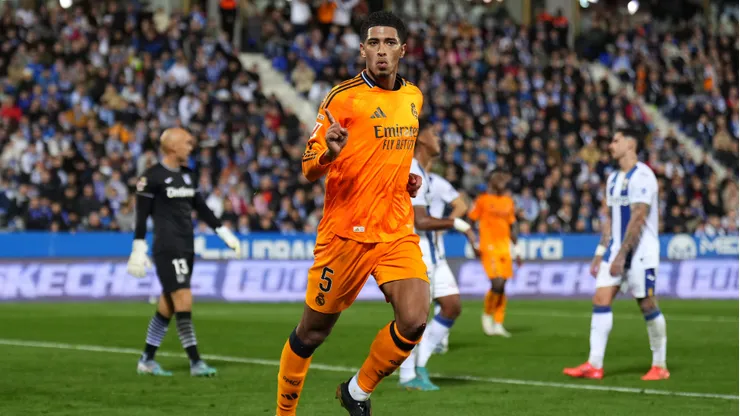 LEGANES, SPAIN - NOVEMBER 24: Jude Bellingham of Real Madrid celebrates scoring his team's third goal during the LaLiga match between CD Leganes and Real Madrid CF at Estadio Municipal de Butarque on November 24, 2024 in Leganes, Spain. (Photo by Angel Martinez/Getty Images)