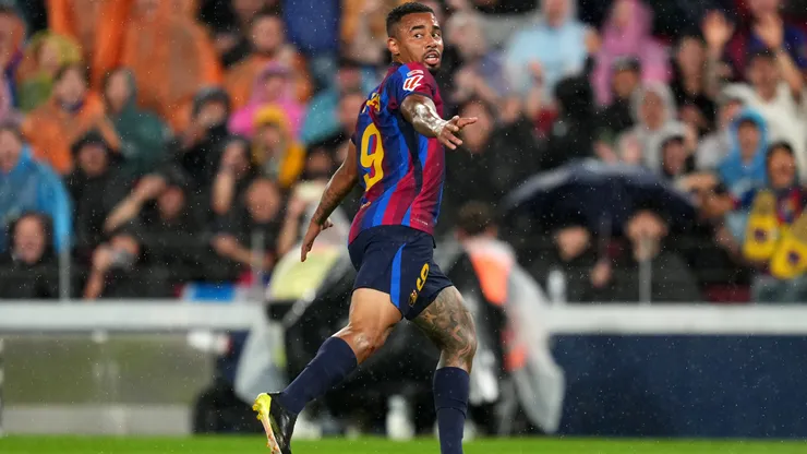 Gabriel Jesus of FC Barcelona celebrates scoring his team’s sixth goal during the LaLiga EA Sports 2026/27 match between FC Barcelona and Real Racing Club de Santander at Spotify Camp Nou on September 16, 2026 in Barcelona, Spain.