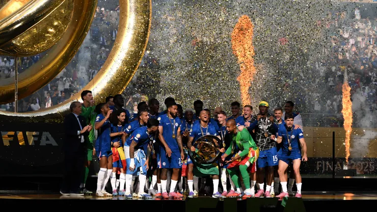 EAST RUTHERFORD, NEW JERSEY - JULY 13: Joao Pedro #20 of Chelsea FC lifts the FIFA Club World Cup trophy after his team's victory following FIFA Club World Cup 2025 Final match between Chelsea FC and Paris Saint-Germain at MetLife Stadium on July 13, 2025 in East Rutherford, New Jersey. (Photo by David Ramos/Getty Images)