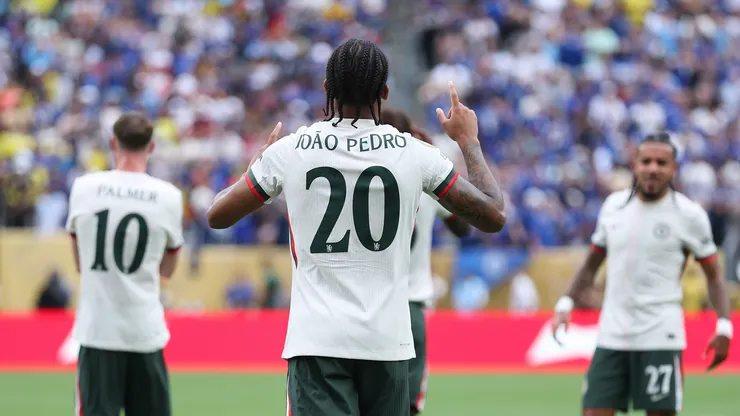 EAST RUTHERFORD, NEW JERSEY - JULY 08: Joao Pedro of Chelsea FC celebrates scoring his team's first goal during the FIFA Club World Cup 2025 semi-final match between Fluminense FC and Chelsea FC at MetLife Stadium on July 08, 2025 in East Rutherford, New Jersey. (Photo by Buda Mendes/Getty Images)