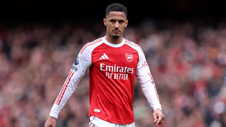 William Saliba of Arsenal during the Premier League match between Arsenal and Bournemouth at Emirates Stadium on April 11, 2026 in London, England.